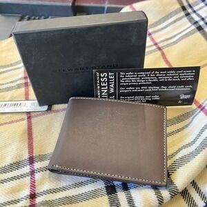 Stewart Stand Stainless Steel Leather RFID Blocking Bifold Wallet Brown